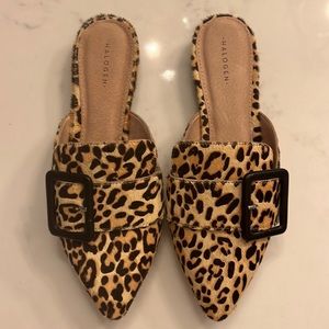 Halogen genuine calf hair slides.